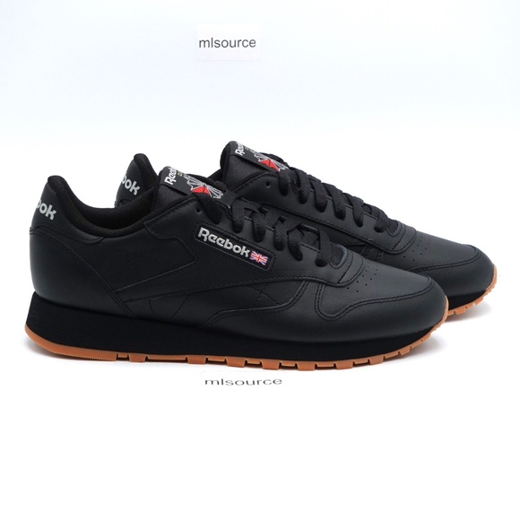 NEW Size 9.5 Men's Reebok Classic Leather Sneakers 100008493/GY0954 Black/Gum - Picture 3 of 8